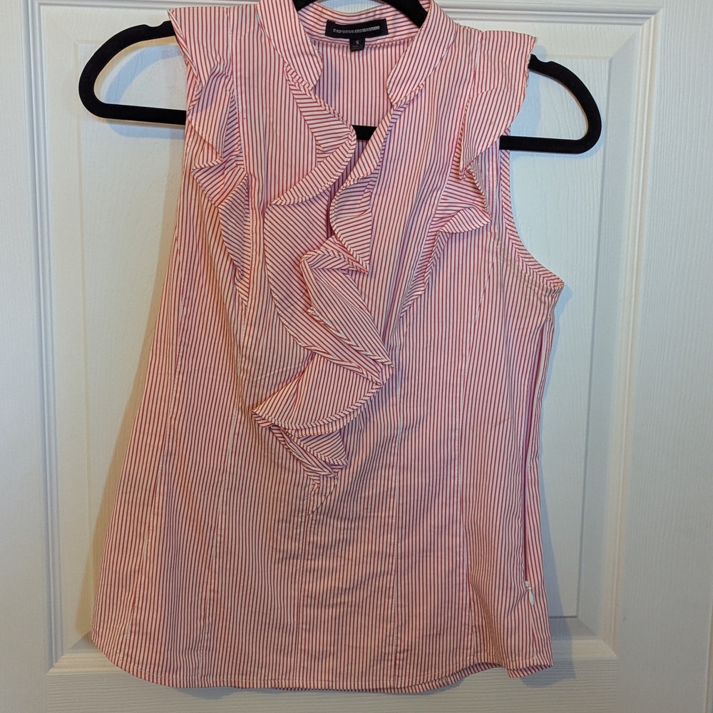 Express Red and White Ruffle Blouse
